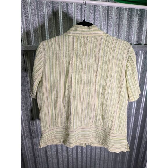 Koret Green Striped Embroidered Top Chest 48 Button Up Women's Size Medium - Picture 2 of 5